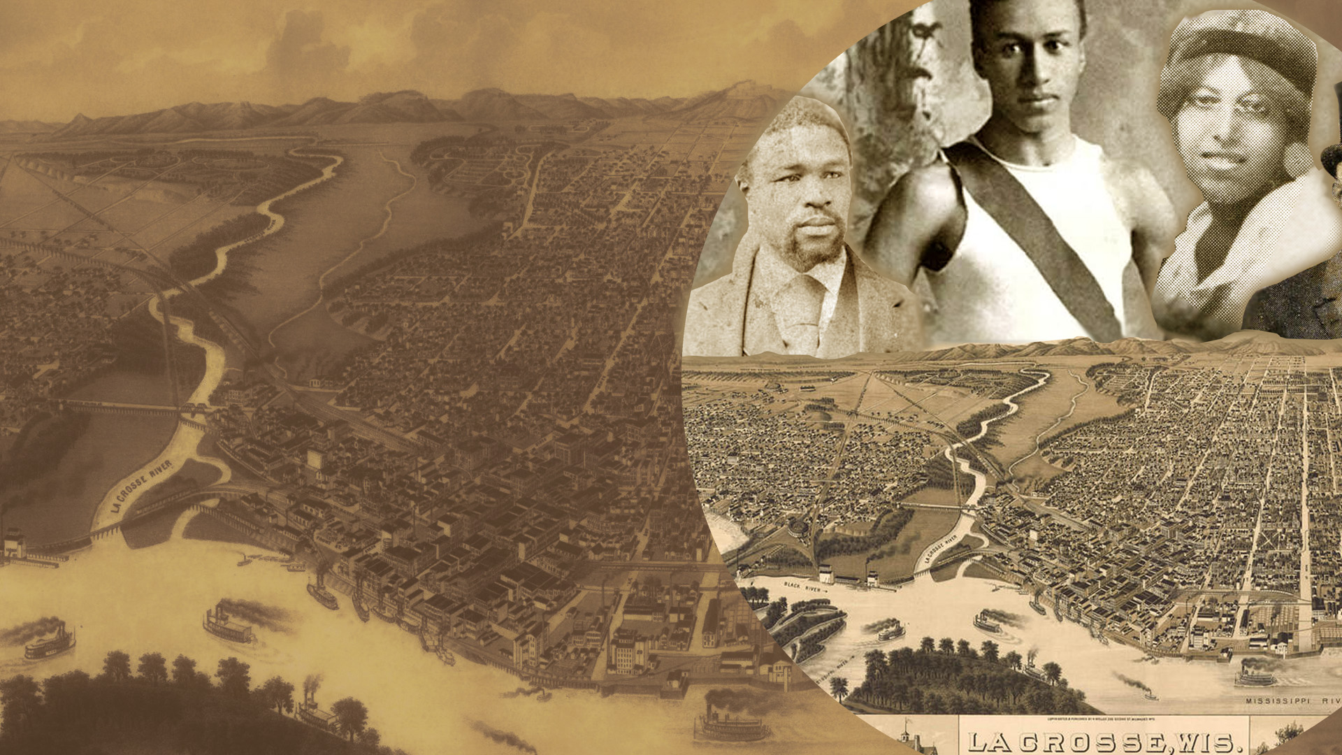 An old picture of la crosse with Black historical figures on it.