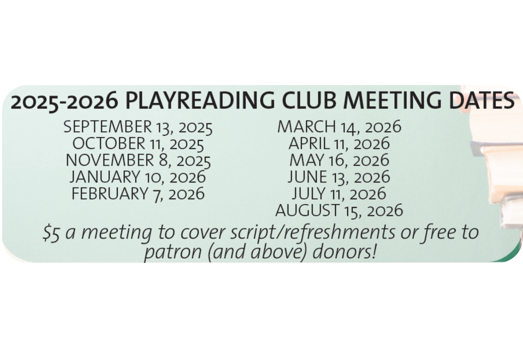 Graphic listing details and dates for playreading club