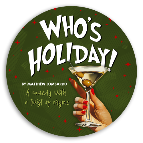A hand with painted nails holds a cocktail glass containing a dirty martini with 2 olives on a toothpick.